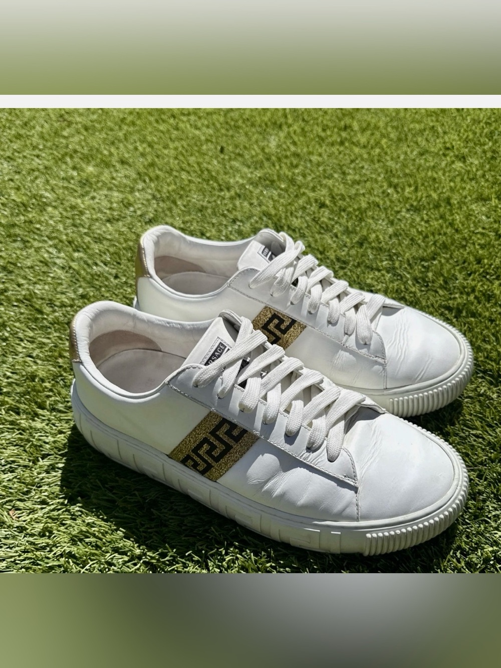 Versace La Greca White & Gold Leather Sneakers - 9 US - 42- $149- Preowned